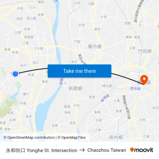 永和街口 Yonghe St. Intersection to Chaozhou Taiwan map
