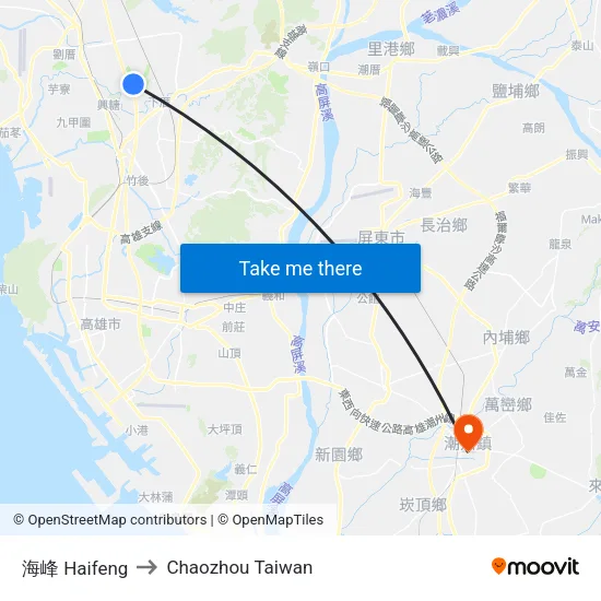 海峰 Haifeng to Chaozhou Taiwan map