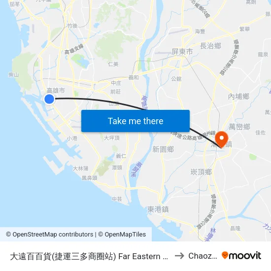 大遠百百貨(捷運三多商圈站) Far Eastern Department Store(Mrt Sandou Shopping District Station) to Chaozhou Taiwan map