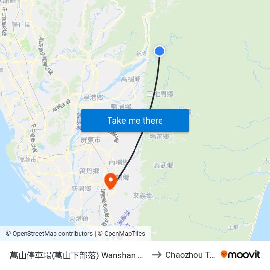 萬山停車場(萬山下部落) 萬山停車場(萬山下部落) to Chaozhou Taiwan map