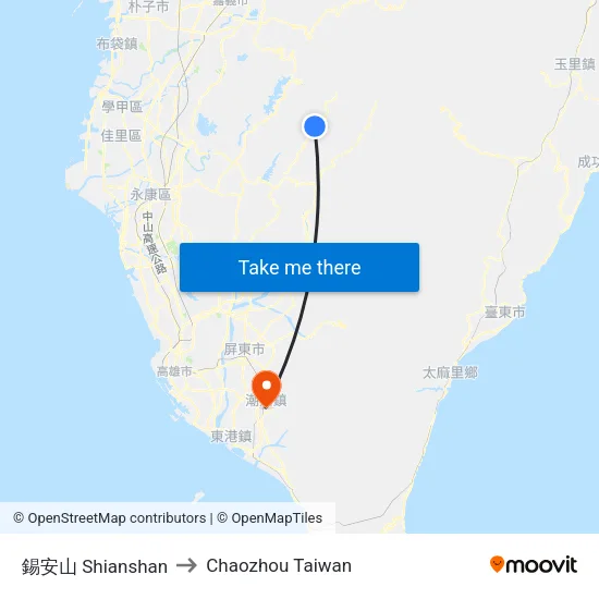 錫安山 Shianshan to Chaozhou Taiwan map