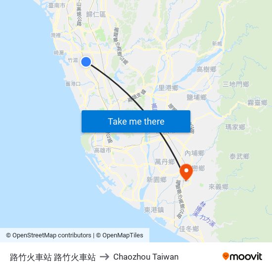 路竹火車站 路竹火車站 to Chaozhou Taiwan map