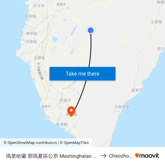 瑪星哈蘭 那瑪夏區公所 Mashinghalan Namasha District Affairs Office to Chaozhou Taiwan map