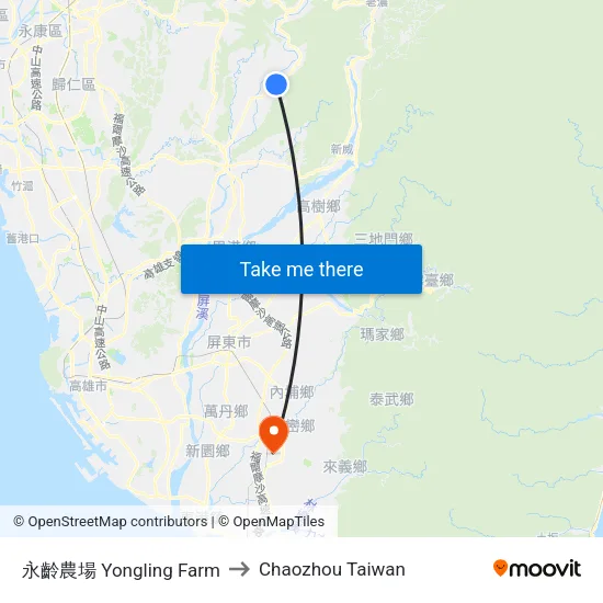 永齡農場 Yongling Farm to Chaozhou Taiwan map