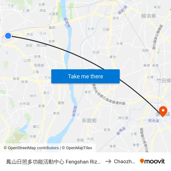 鳳山日照多功能活動中心 Fengshan Rizhao Multifunctional Activity Center to Chaozhou Taiwan map
