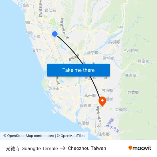 光德寺 Guangde Temple to Chaozhou Taiwan map