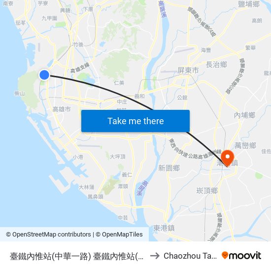 臺鐵內惟站(中華一路) 臺鐵內惟站(中華一路) to Chaozhou Taiwan map