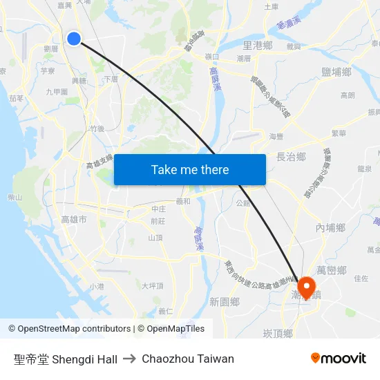 聖帝堂 Shengdi Hall to Chaozhou Taiwan map