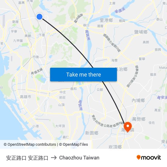 安正路口 安正路口 to Chaozhou Taiwan map