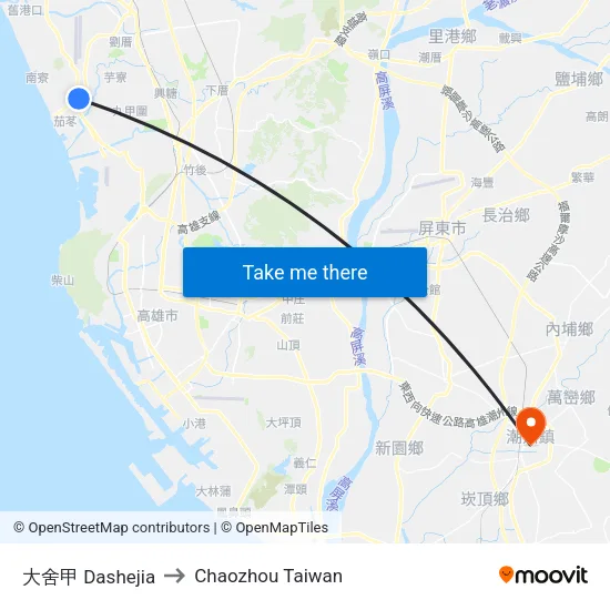 大舍甲 Dashejia to Chaozhou Taiwan map