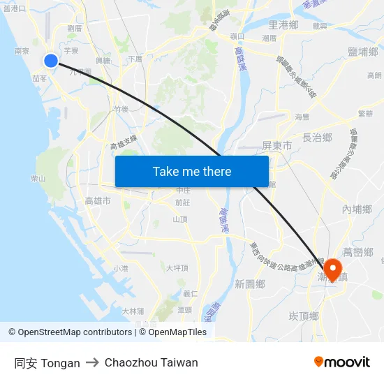 同安 Tongan to Chaozhou Taiwan map
