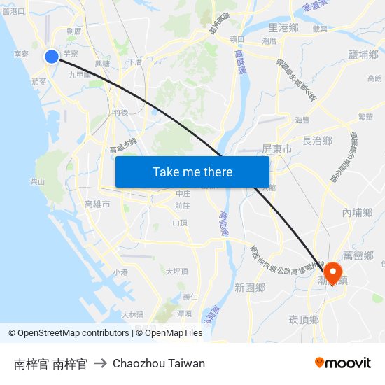 南梓官 南梓官 to Chaozhou Taiwan map