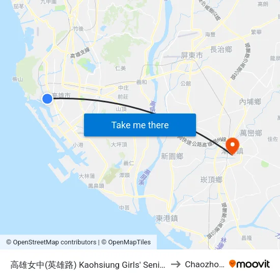 高雄女中(英雄路) Kaohsiung Girls' Senior High School(Yingsyong Rd.) to Chaozhou Taiwan map