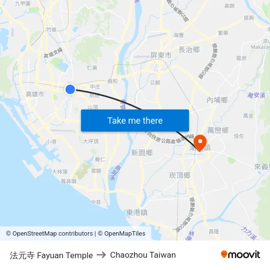 法元寺 Fayuan Temple to Chaozhou Taiwan map