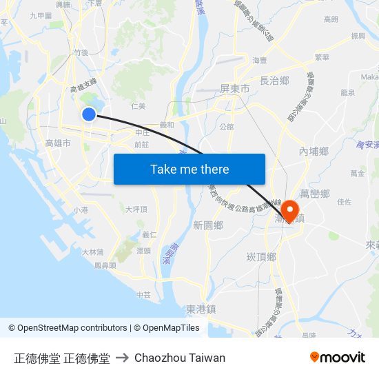 正德佛堂 正德佛堂 to Chaozhou Taiwan map