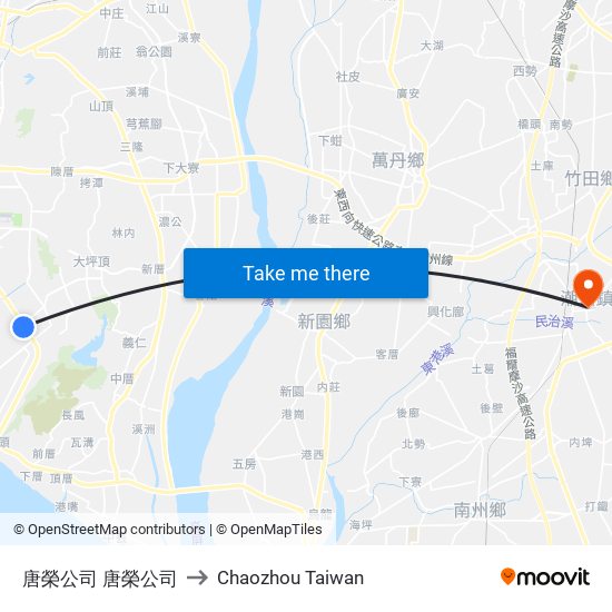 唐榮公司 唐榮公司 to Chaozhou Taiwan map