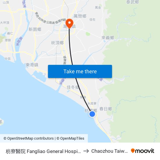 枋寮醫院 Fangliao General Hospital to Chaozhou Taiwan map