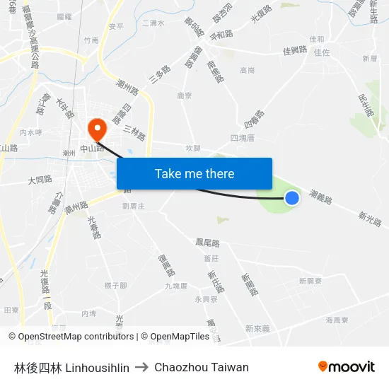林後四林 Linhousihlin to Chaozhou Taiwan map