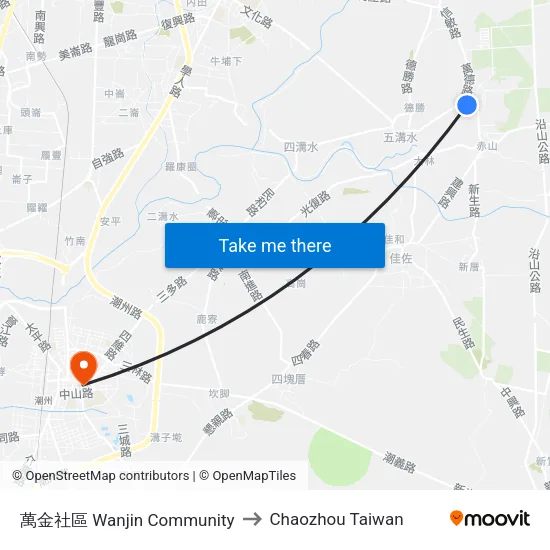 萬金社區 Wanjin Community to Chaozhou Taiwan map