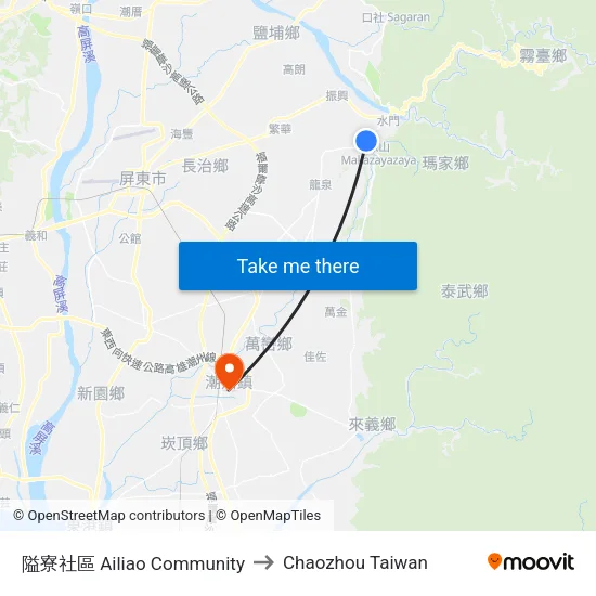 隘寮社區 Ailiao Community to Chaozhou Taiwan map
