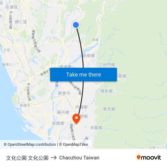 文化公園 文化公園 to Chaozhou Taiwan map