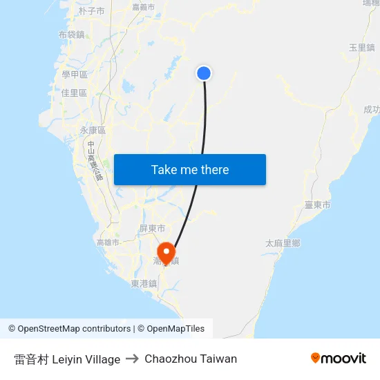 雷音村 Leiyin Village to Chaozhou Taiwan map