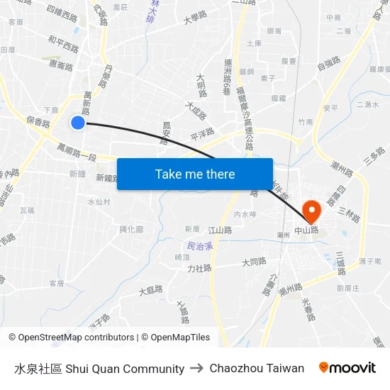 水泉社區 Shui Quan Community to Chaozhou Taiwan map