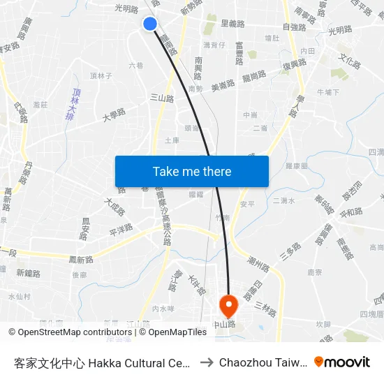 客家文化中心 Hakka Cultural Center to Chaozhou Taiwan map