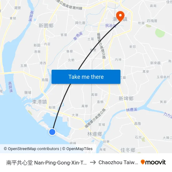 南平共心堂 Nan-Ping-Gong-Xin-Tang to Chaozhou Taiwan map