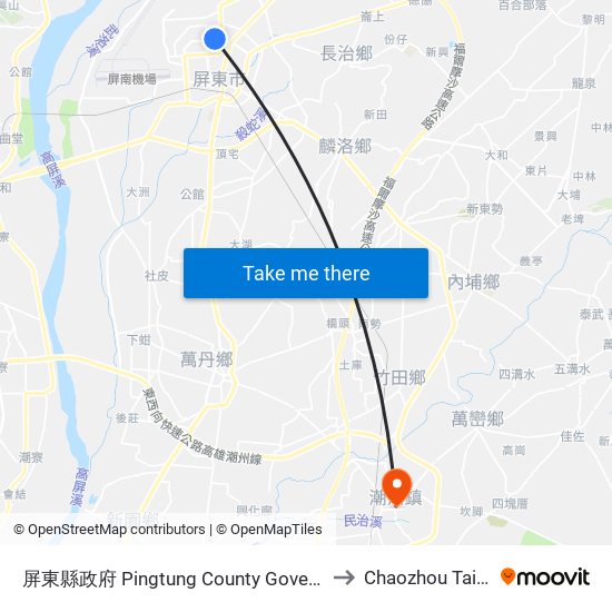 屏東縣政府 Pingtung County Government to Chaozhou Taiwan map