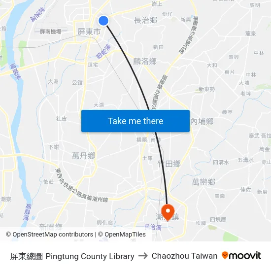 屏東總圖 Pingtung County Library to Chaozhou Taiwan map