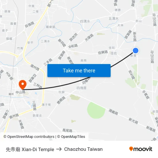 先帝廟 Xian-Di Temple to Chaozhou Taiwan map