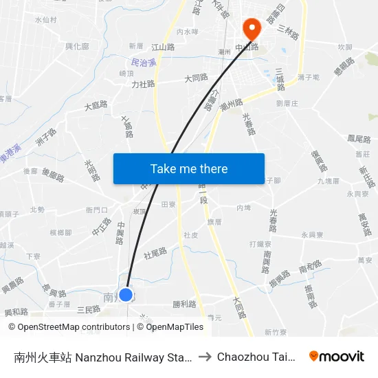 南州火車站 Nanzhou Railway Station to Chaozhou Taiwan map