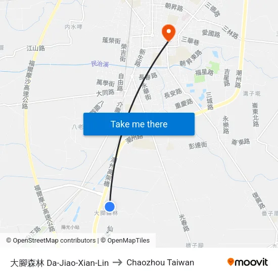 大腳森林 Da-Jiao-Xian-Lin to Chaozhou Taiwan map