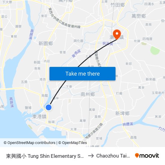 東興國小 Tung Shin Elementary School to Chaozhou Taiwan map