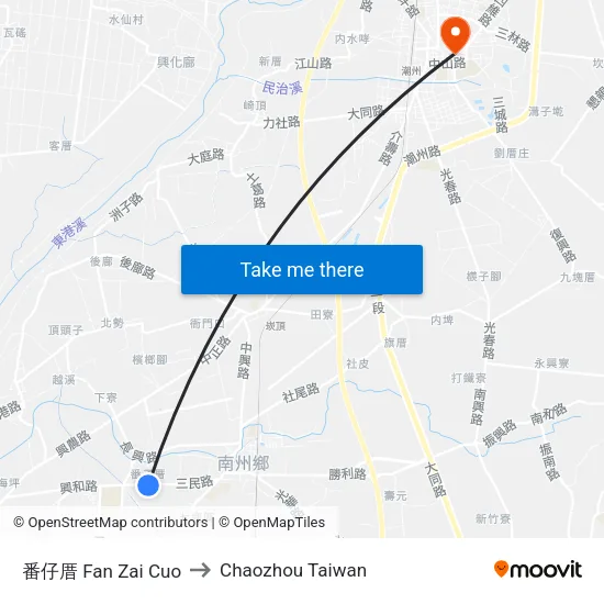 番仔厝 Fan Zai Cuo to Chaozhou Taiwan map