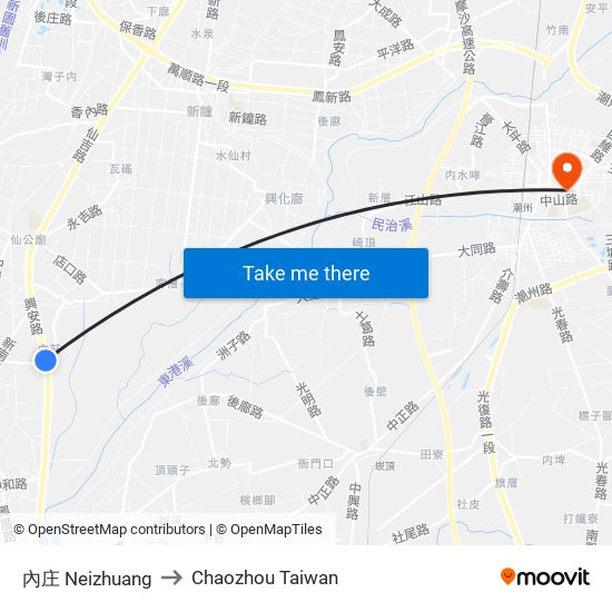 內庄 Neizhuang to Chaozhou Taiwan map