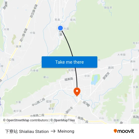 下寮站 Shialiau Station to Meinong map