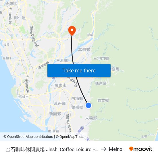 金石咖啡休閒農場 Jinshi Coffee Leisure Farm to Meinong map