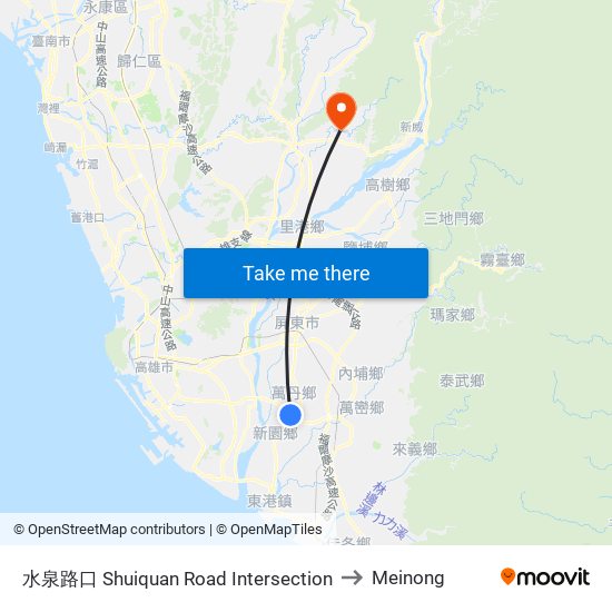 水泉路口 Shuiquan Road Intersection to Meinong map