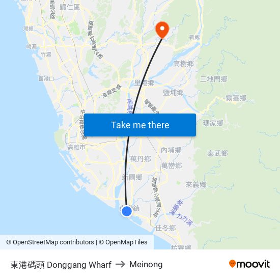 東港碼頭 Donggang Wharf to Meinong map