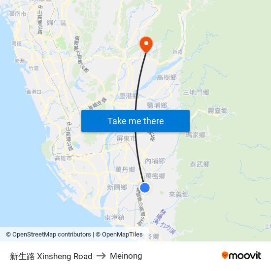 新生路 Xinsheng Road to Meinong map