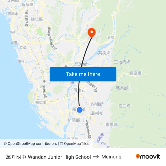 萬丹國中 Wandan Junior High School to Meinong map