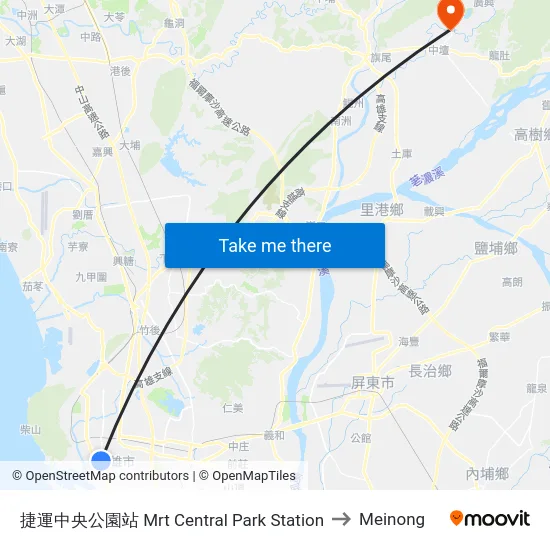 捷運中央公園站 Mrt Central Park Station to Meinong map