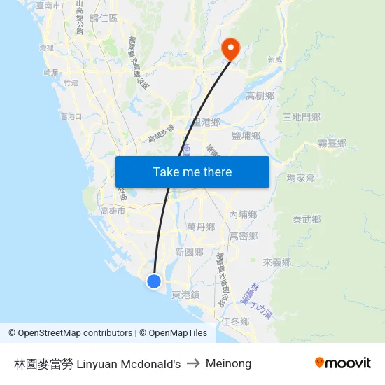 林園麥當勞 Linyuan Mcdonald's to Meinong map