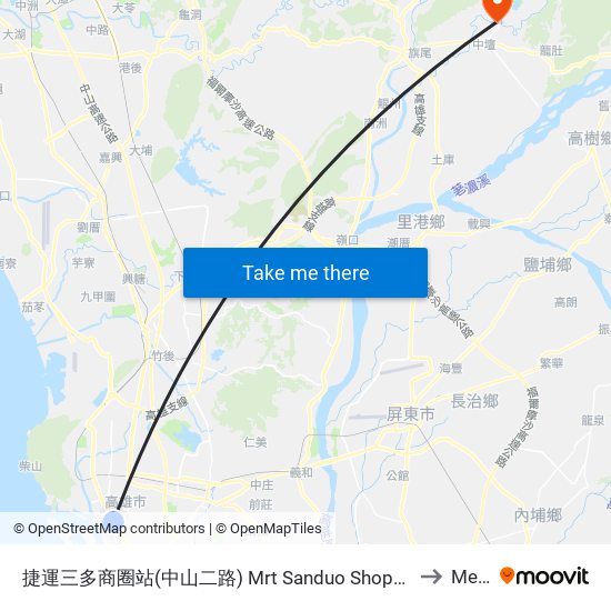 捷運三多商圈站(中山二路) Mrt Sanduo Shopping District Station (Jhongshan 2nd Rd.) to Meinong map