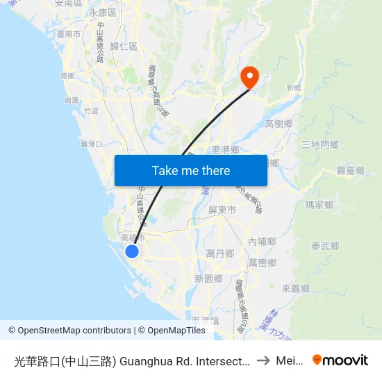 光華路口(中山三路) Guanghua Rd. Intersection(Jhongshan 3rd Rd.) to Meinong map