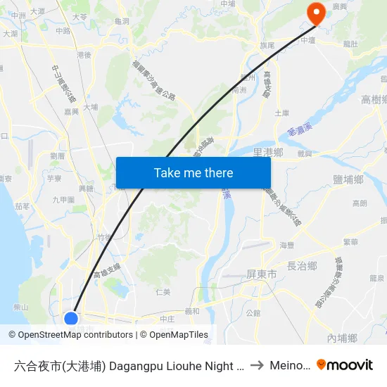 六合夜市(大港埔) Dagangpu Liouhe Night Market to Meinong map