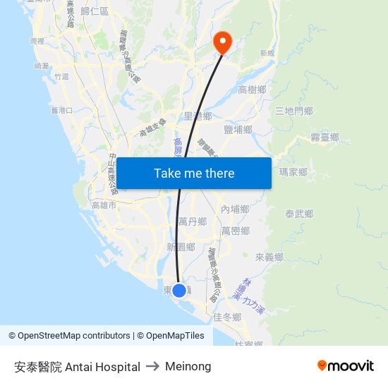 安泰醫院 Antai Hospital to Meinong map