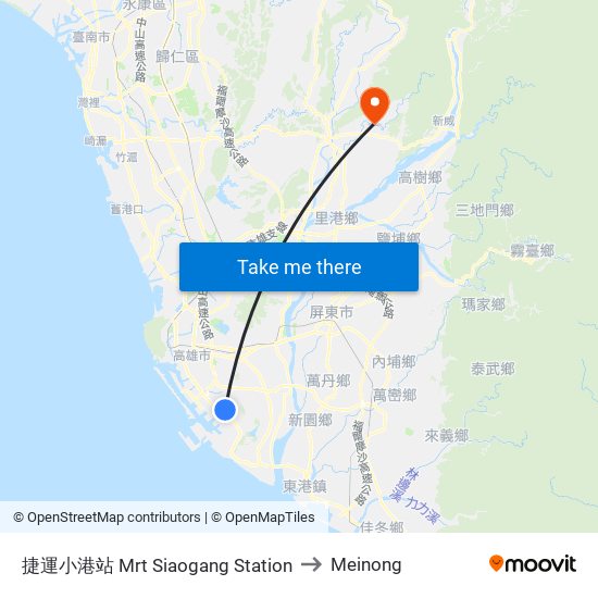 捷運小港站 Mrt Siaogang Station to Meinong map